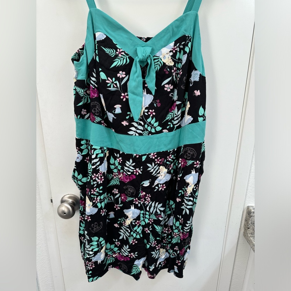Torrid Disney Alice in Wonderland Romper Shorts Turquoise Blue Silky 1X 1 NWT